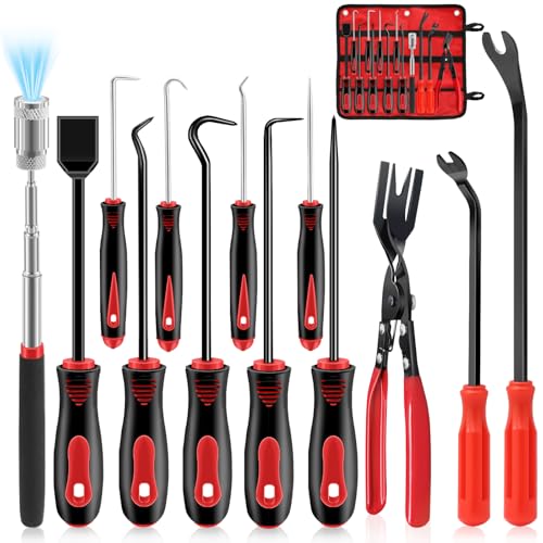 Zecirl 13 Pcs Precision Pick and Hook Tool Set with Clip Removal Plier Rivets Puller Fastener Remover Telescoping Magnetic Pickup Gasket Scraper for Electronics Maintenance Pick Tools Automotive Repair - Image 1