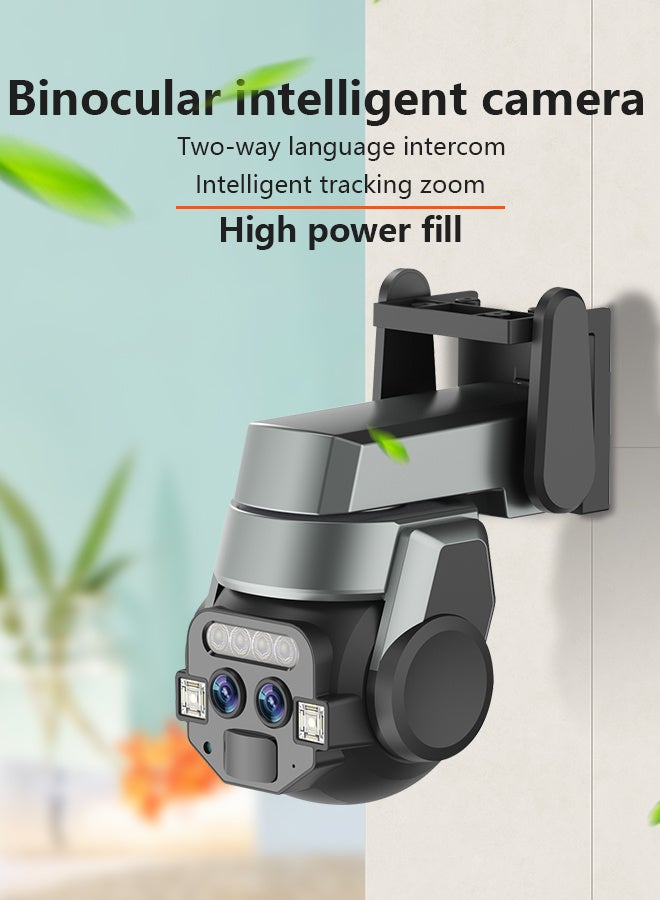 الرائد كاميرا مراقبة خارجية واي فاي مزدوجة العدسة، زوم 10x دقة 6 ميجابكسل، صوت ثنائي الاتجاه، رؤية ليلية ملونة عالية الدقة، مقاومة للماء IP66، بطاقة 128 جيجابايت - Image 3