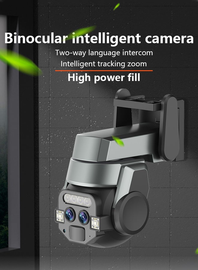 الرائد كاميرا مراقبة خارجية واي فاي مزدوجة العدسة، زوم 10x دقة 6 ميجابكسل، صوت ثنائي الاتجاه، رؤية ليلية ملونة عالية الدقة، مقاومة للماء IP66، بطاقة 128 جيجابايت - Image 2