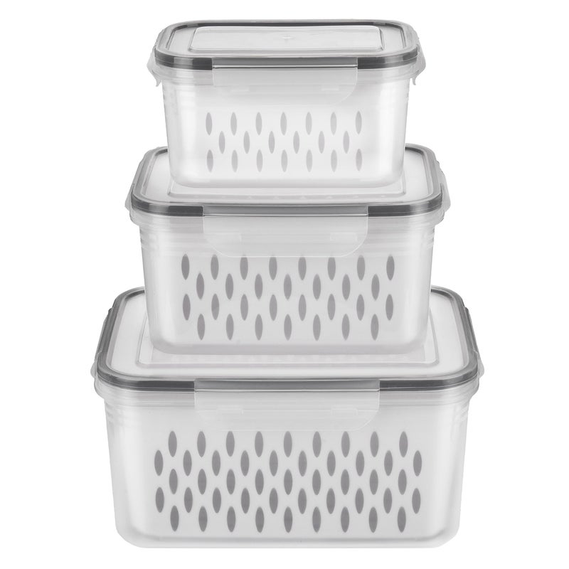 3Pack Fridge Fruit Storage Containers with Colander  Airtight Lids  Fresh Food Organizer for Vegetables Fruit Salad