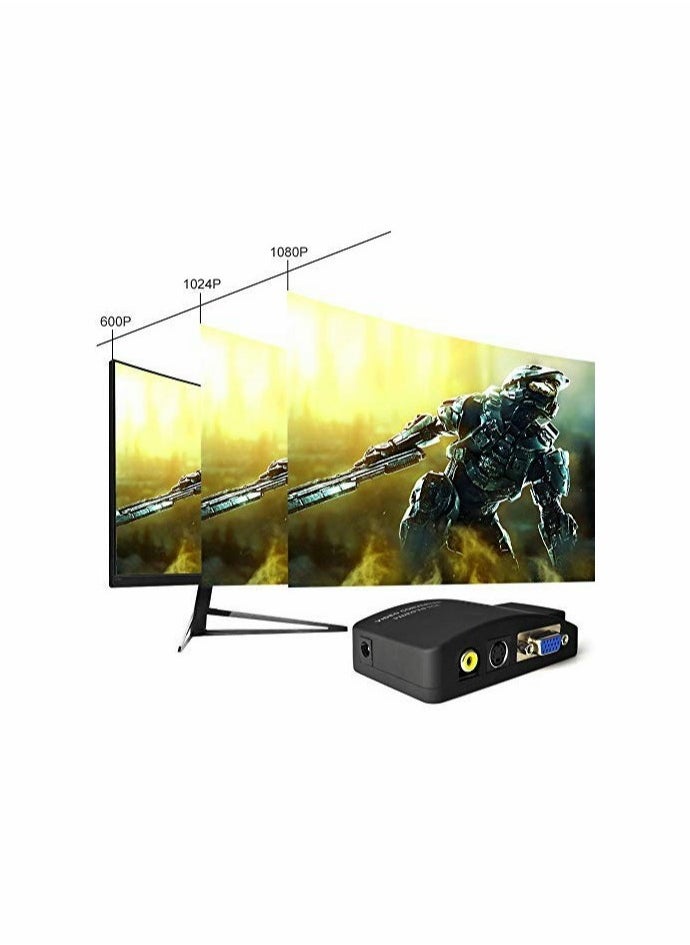 Excefore - RCA to VGA Adapter, Composite AV S-Video RCA VGA Female Input to VGA Female Output Converter, Transfer Video Graphic Signal from CCTV PC Laptop DVD DVR VCR TVBox to VGA Monitor Projector Computer - Image 1