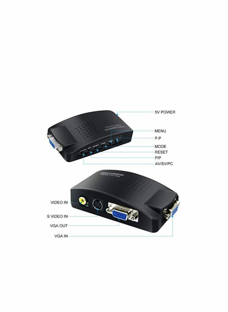 Excefore - RCA to VGA Adapter, Composite AV S-Video RCA VGA Female Input to VGA Female Output Converter, Transfer Video Graphic Signal from CCTV PC Laptop DVD DVR VCR TVBox to VGA Monitor Projector Computer - Image 1