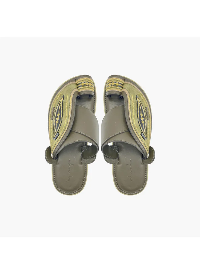 Al Waha Men's Embroidered Slip-On Arabic Sandals with Toe Loop Detail
