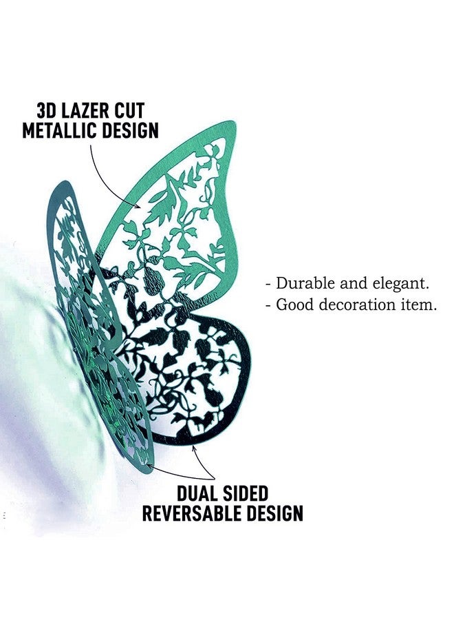 Xtore 12Pcs 3D Home Decor Butterfly with Sticking Pad- (Shimmer Green, Set of 12), Plastic, Reusable - Image 3