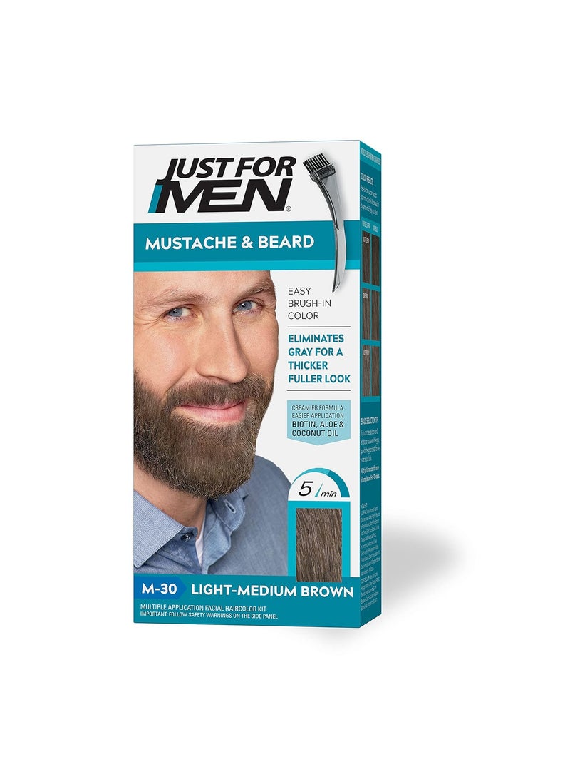 Just For Men - Just For Men Mustache  Beard Beard Dye for Men with Brush Included for Easy Application With Biotin Aloe and Coconut Oil for Healthy Facial Hair  LightMedium Brown M30 Pack of 1 - Image 1