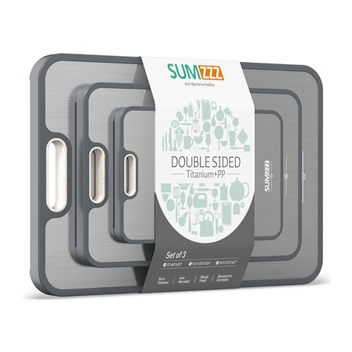 Sumzzz Titanium Cutting Board, Double Sided Food Grade Pure Titanium/PP, Cutting Board for Kitchen, Easy to Clean Large Size [18”*12.5”+15.5”*10.5”+12”*8.5”] - Image 1