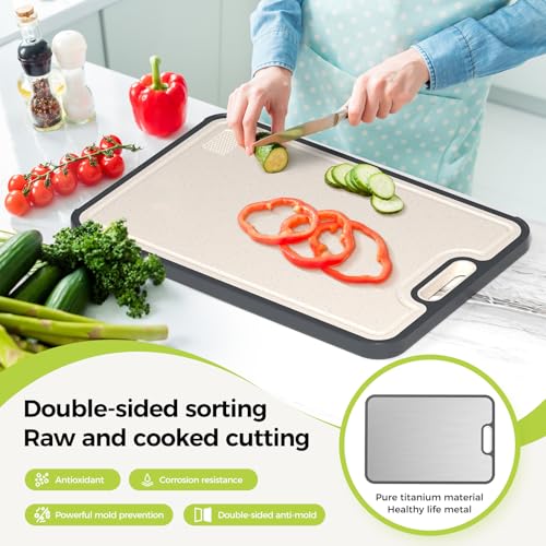 Sumzzz Titanium Cutting Board, Double Sided Food Grade Pure Titanium/PP, Cutting Board for Kitchen, Easy to Clean Large Size [18”*12.5”+15.5”*10.5”+12”*8.5”] - Image 2