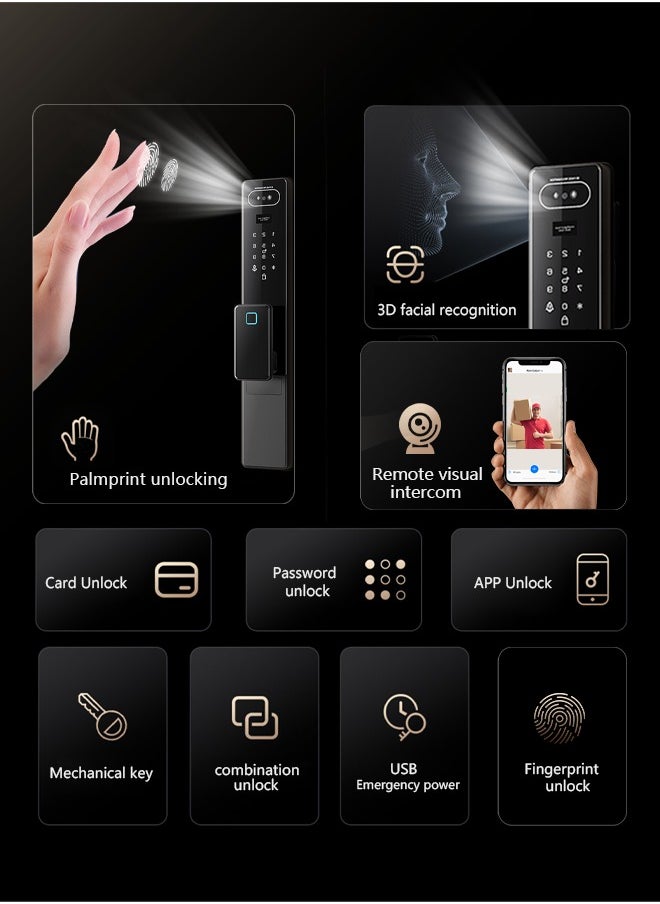 Smart Door Lock Smart Lock with Camera,WiFi Video Intercom Lock,Two Way Audio,Palmprint Recognition, Fingerprint Door Lock ,Jlink APP Remote Control ,Model LS1 Black