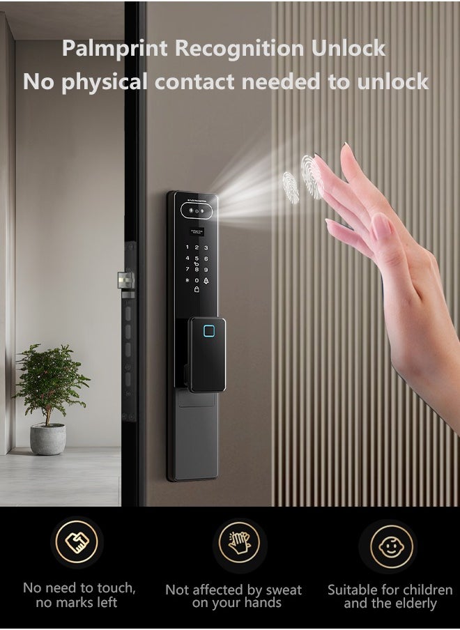 Smart Door Lock Smart Lock with Camera,WiFi Video Intercom Lock,Two Way Audio,Palmprint Recognition, Fingerprint Door Lock ,Jlink APP Remote Control ,Model LS1 Black