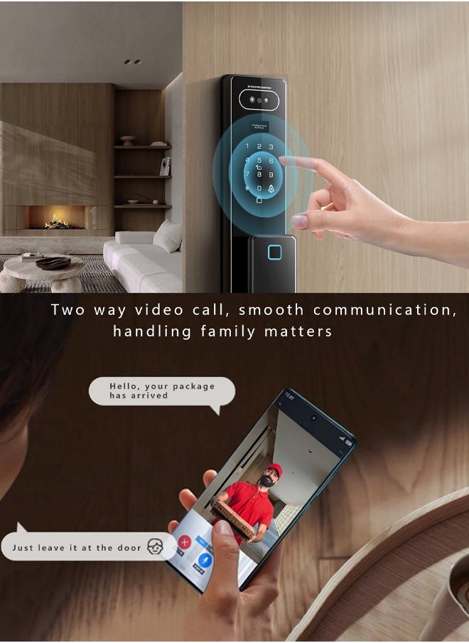 Smart Door Lock Smart Lock with Camera,WiFi Video Intercom Lock,Two Way Audio,Palmprint Recognition, Fingerprint Door Lock ,Jlink APP Remote Control ,Model LS1 Black