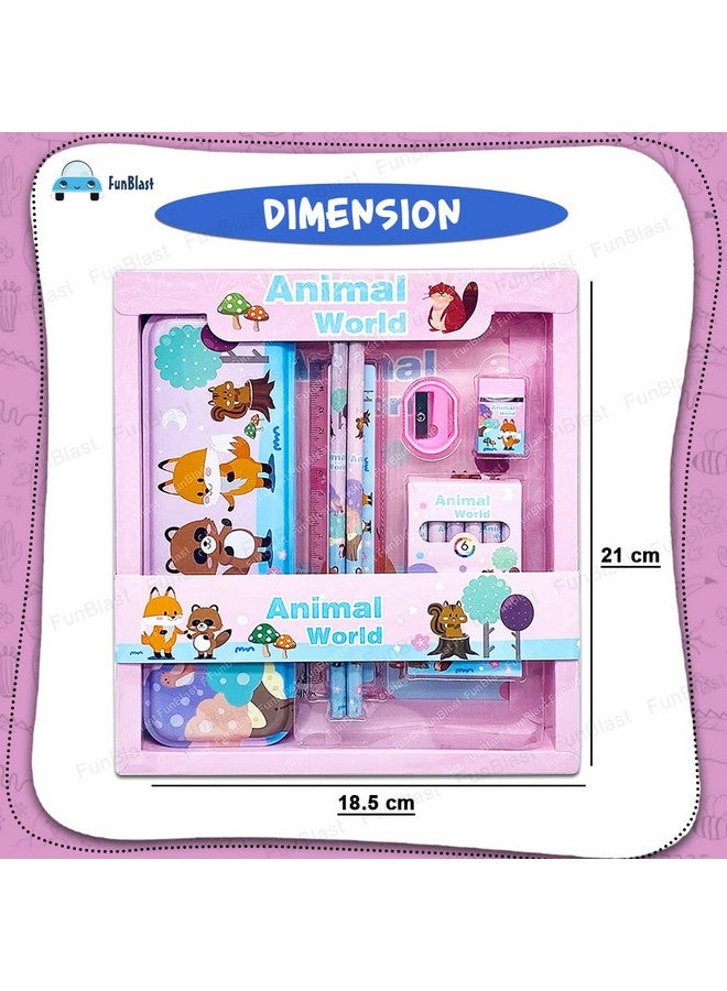 FunBlast Cartoon Theme Stationery Kit for Kids - Kawaii Stationery for Kids, Pencil Box, Pencils, Crayons, Sharpeners, Erasers for Kids, School Stationery Supply, Return Gifts for Kids (Animal World) - Image 3