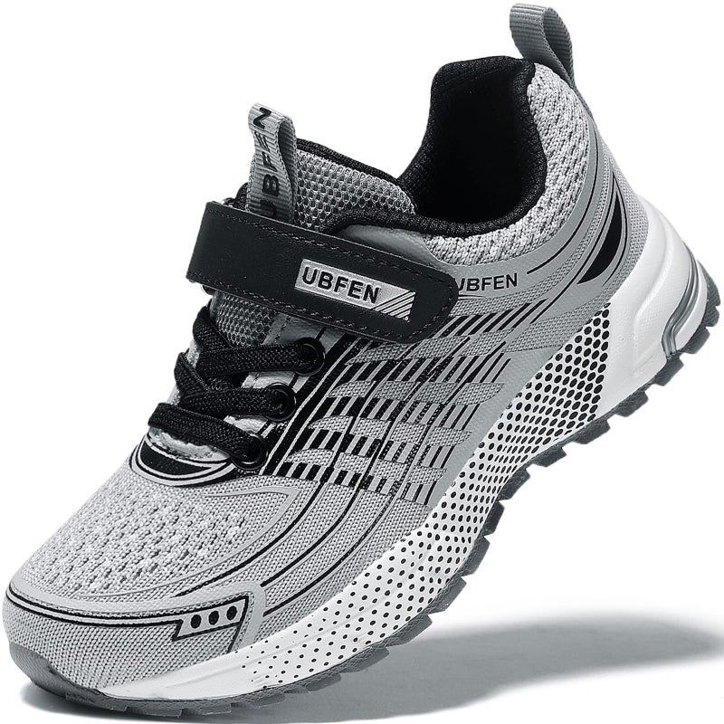 UBFEN Kids Sneakers Boys Girls Tennis Shoes for Running Athletic Walking Gym Sports Lightweight Breathable B Grey - Image 1