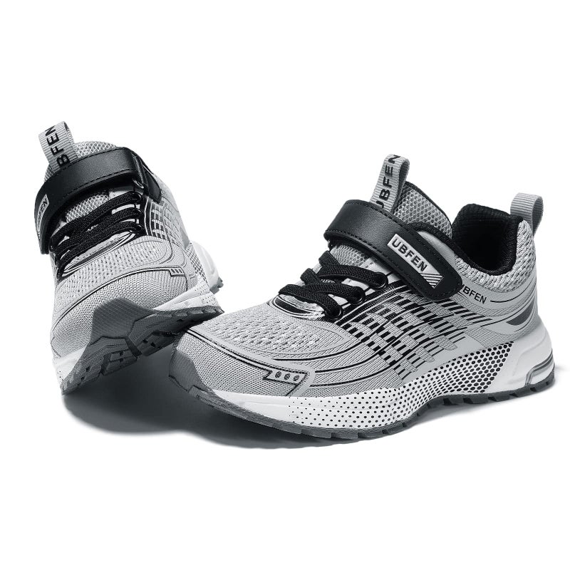 UBFEN Kids Sneakers Boys Girls Tennis Shoes for Running Athletic Walking Gym Sports Lightweight Breathable B Grey - Image 2
