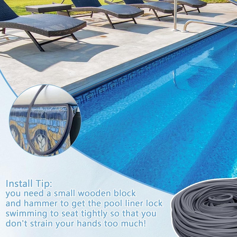 Earthtec 120ft Swimming Pool Beaded Liners 0.12in Pool Bead Lock Replacement Vinyl Beaded Liner for Above-Ground and In-Ground Swimming Pool - Gray - Image 4