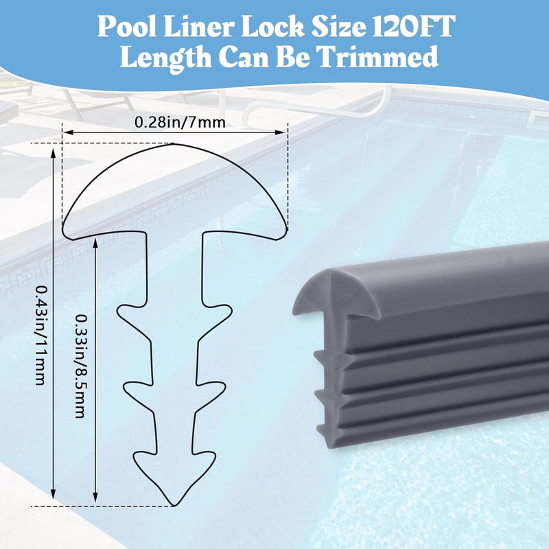 Earthtec 120ft Swimming Pool Beaded Liners 0.12in Pool Bead Lock Replacement Vinyl Beaded Liner for Above-Ground and In-Ground Swimming Pool - Gray - Image 2