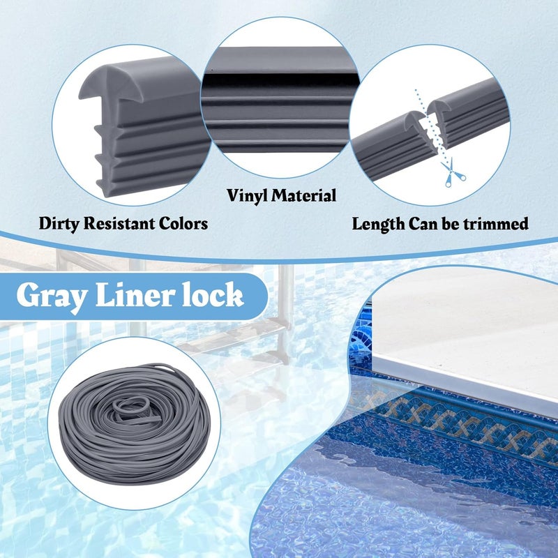 Earthtec 120ft Swimming Pool Beaded Liners 0.12in Pool Bead Lock Replacement Vinyl Beaded Liner for Above-Ground and In-Ground Swimming Pool - Gray - Image 3