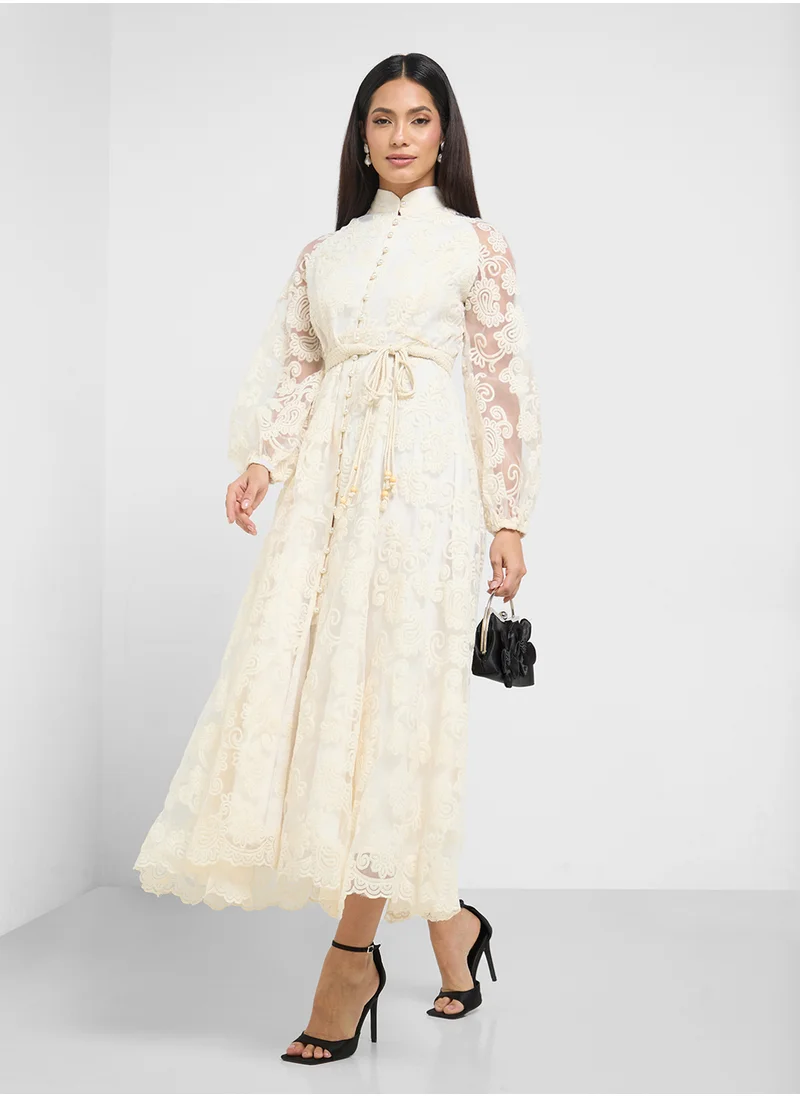 Khizana Lace Belted Maxi Dress