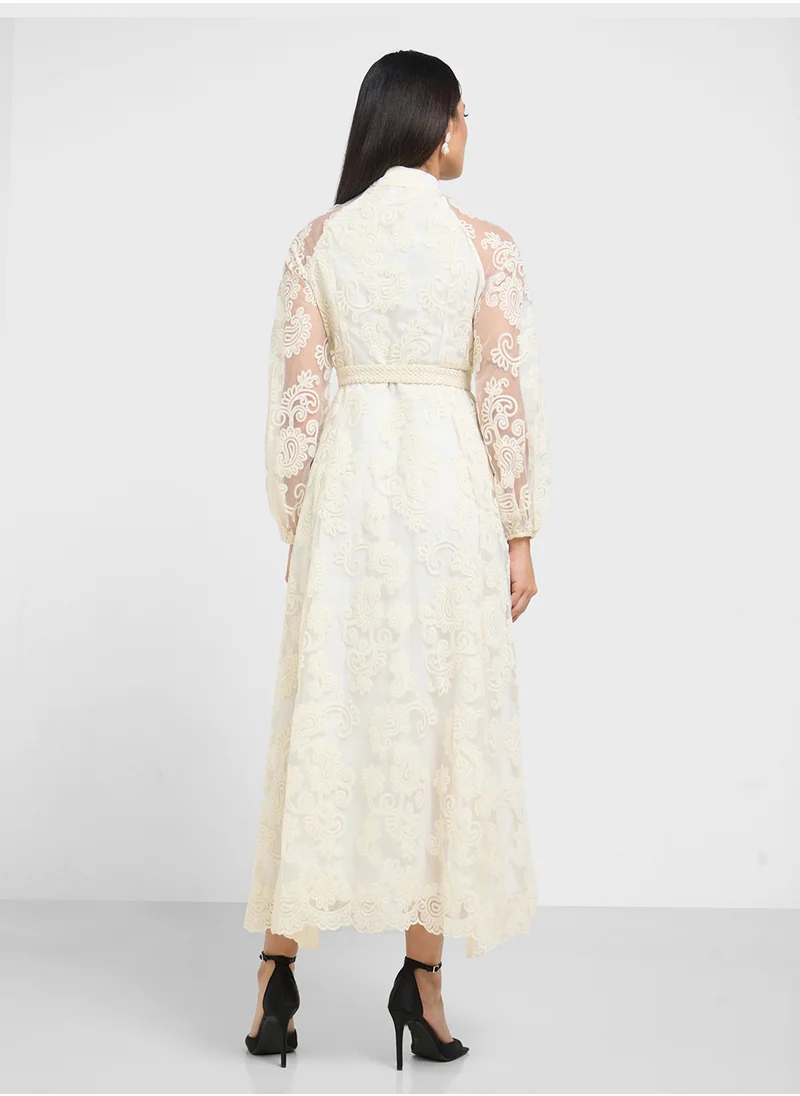 Khizana Lace Belted Maxi Dress
