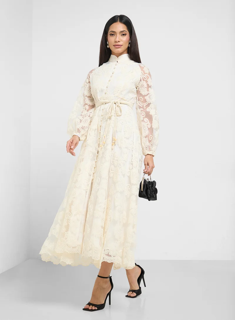 Lace Belted Maxi Dress