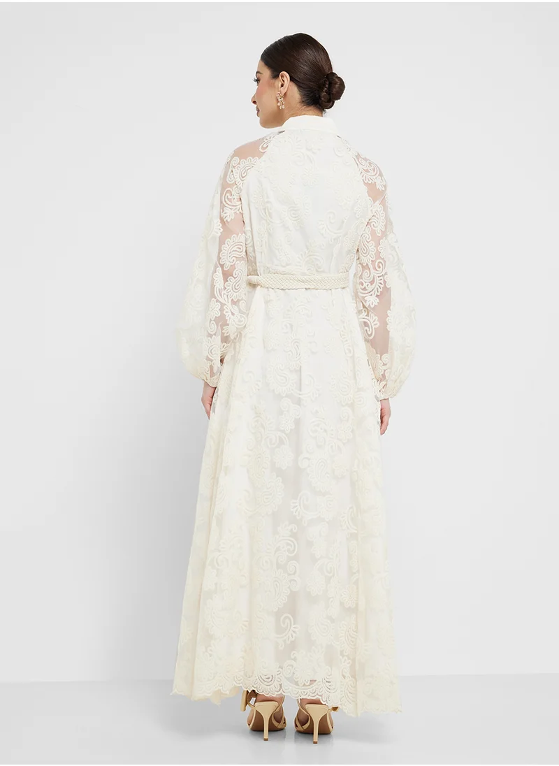 Khizana Lace Dress With Puff Sleeves