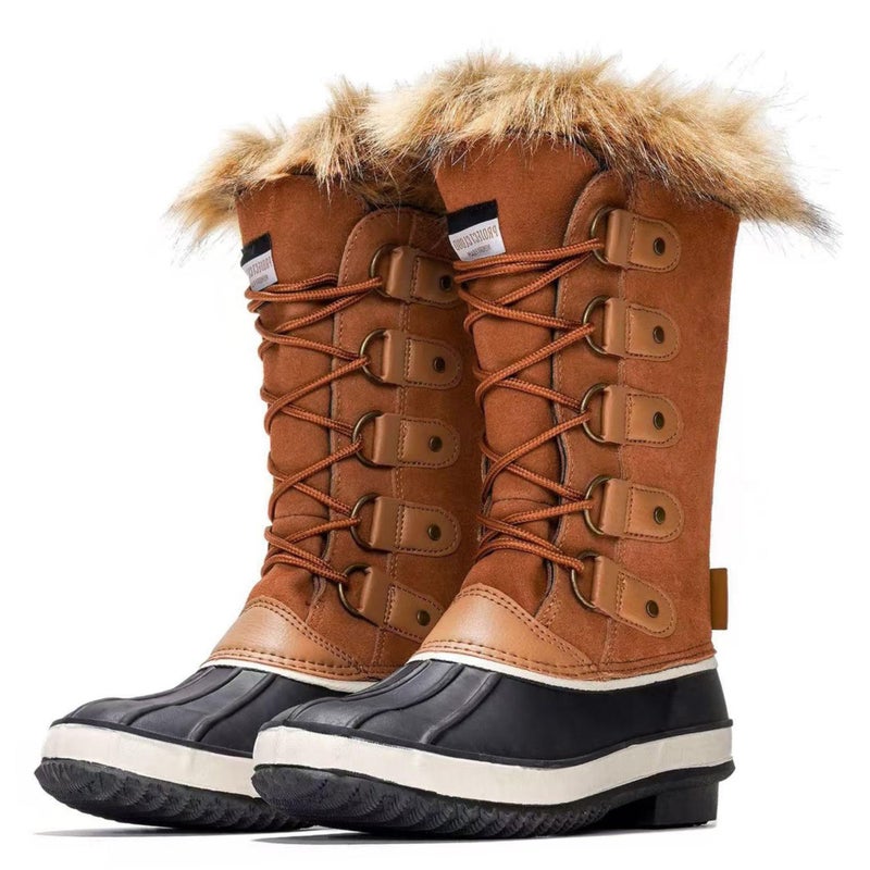 Project Cloud Womens Snow Boots - 100% Genuine Leather Memory Foam Insole Fur Mid-Calf Winter Snow Boots for Women Footwear - Lightweight Non-Slip Outdoor Shoes (Ventura,TAN,8) - Image 1