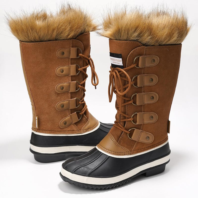 Project Cloud Womens Snow Boots - 100% Genuine Leather Memory Foam Insole Fur Mid-Calf Winter Snow Boots for Women Footwear - Lightweight Non-Slip Outdoor Shoes (Ventura,TAN,8) - Image 2