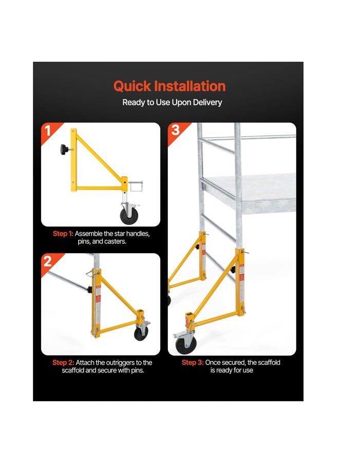 VEVOR 4-Pack Scaffold Outriggers, 1000 lbs Total Load Capacity Baker-Style Scaffolding Accessory with Swivel Casters, Carbon Steel Scaffold Wheel System with Rust Proof Galvanized Surface, Yellow - Image 4
