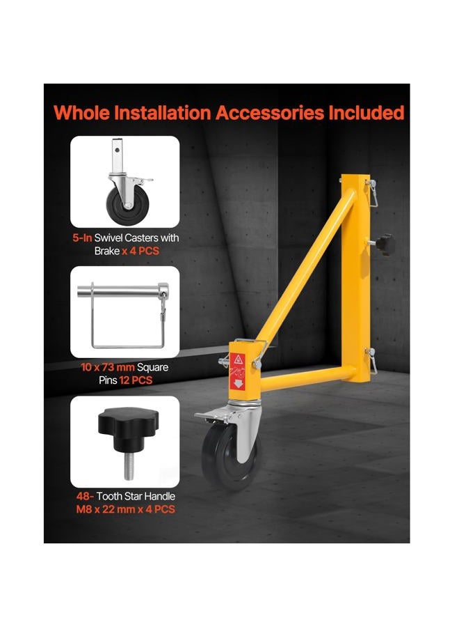 VEVOR 4-Pack Scaffold Outriggers, 1000 lbs Total Load Capacity Baker-Style Scaffolding Accessory with Swivel Casters, Carbon Steel Scaffold Wheel System with Rust Proof Galvanized Surface, Yellow - Image 3
