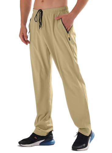 AIRIKE Mens Elastic Waist Hiking Pants Water Resistant QuickDry Lightweight Outdoor Sweatpants with Zipper Pockets Khaki - Image 1