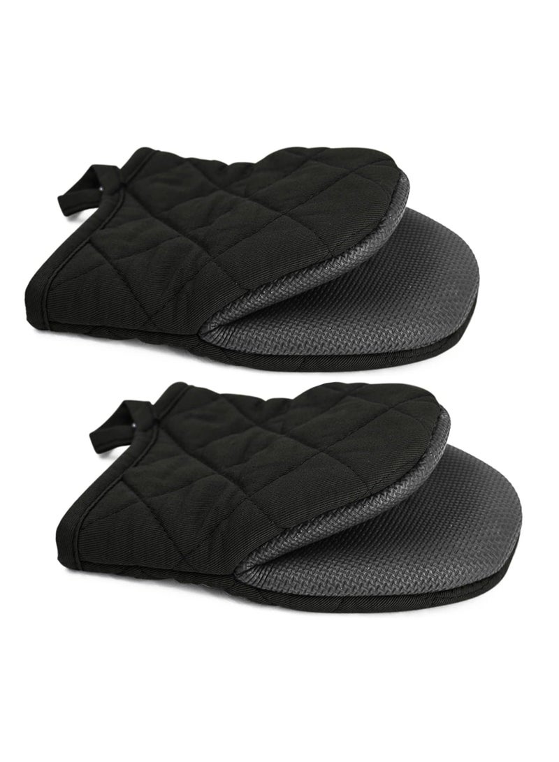 1 Pair Microwave Mitts Pot Holder Heat Resistant Neoprene Cotton Gloves Surfaces Non-Slip Short Oven Gloves - Image 1