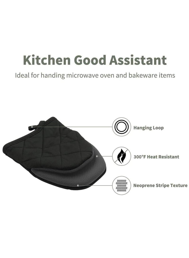 1 Pair Microwave Mitts Pot Holder Heat Resistant Neoprene Cotton Gloves Surfaces Non-Slip Short Oven Gloves - Image 2