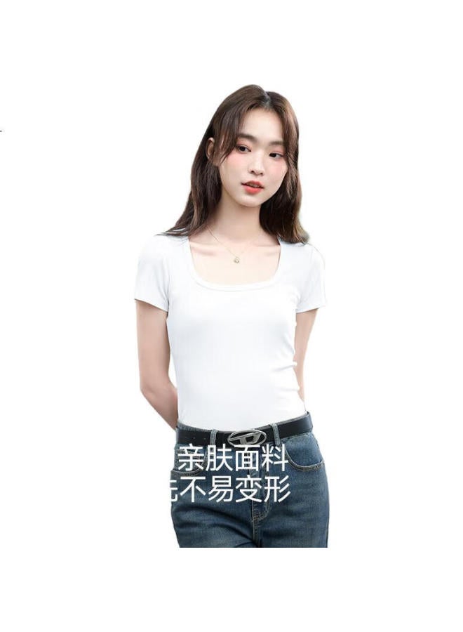 Warrior Slim Fit Square Neck Short Sleeve T-Shirt Women'S Summer Versatile Casual Style Top Fashion Simple Women'S Clothing - Image 3