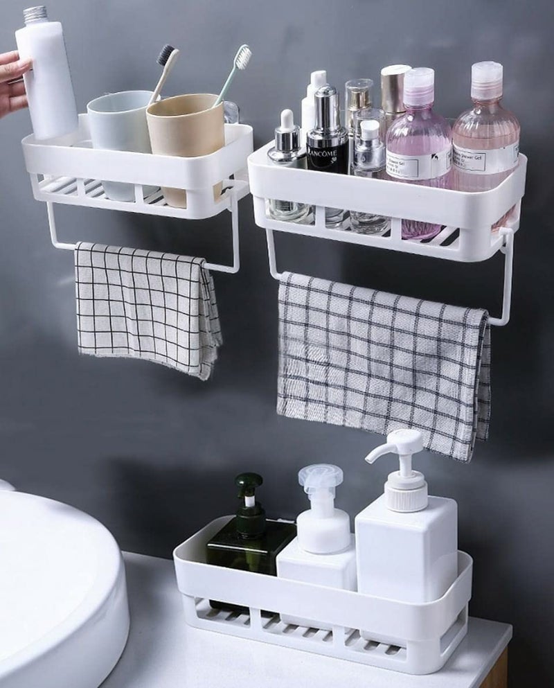 MorivaHomes Multipurpose Wall Mount Bathroom Shelf and Rack for Home and Kitchen. Adhesive Sticker Support Without Drilling (2 Bathroom Shelf + 1 Towel Hanger)(Acrylic) - Image 4