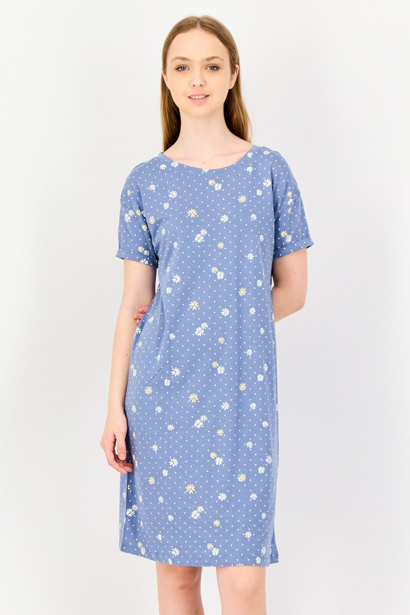 Zivame x Day Dreams Women Allover Printed Short Sleeves Sleeping Dress, Multicolor - Image 1