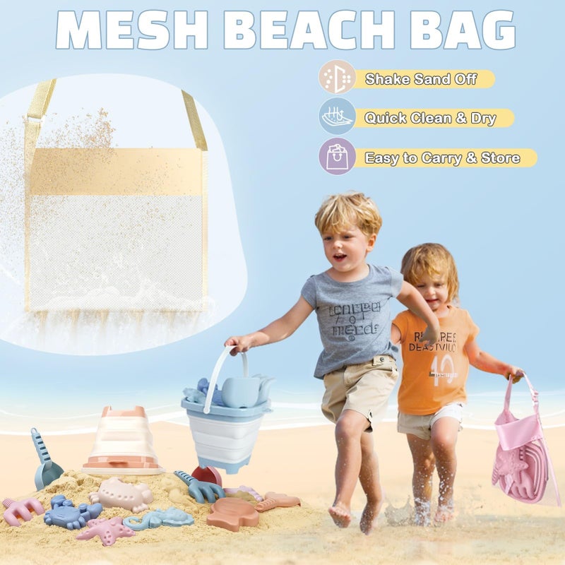 Dreamon Beach Toys Set for Kids 3-10, Collapsible Sand Buckets with Beach Molds and Mesh Bag, 3 Pack Shovels Set Sand Toys for Beach, Sandbox Travel Toys for Toddlers Kids - Image 5
