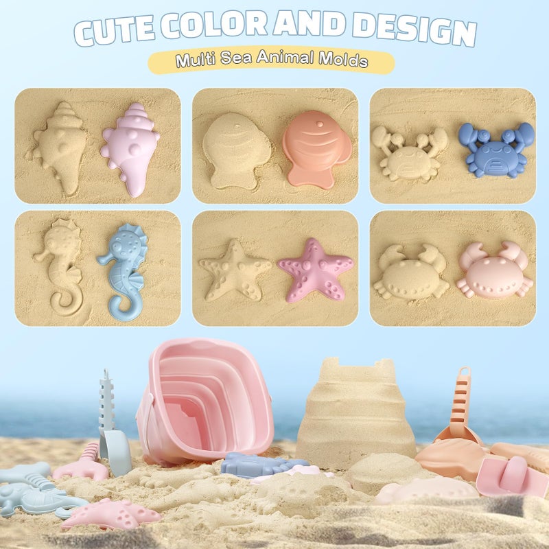 Dreamon Beach Toys Set for Kids 3-10, Collapsible Sand Buckets with Beach Molds and Mesh Bag, 3 Pack Shovels Set Sand Toys for Beach, Sandbox Travel Toys for Toddlers Kids - Image 4