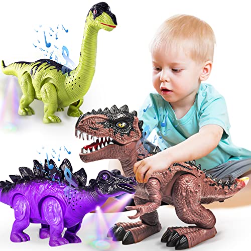 Doloowee 3 Pack Walking Dinosaur Toy for Kids 3557 YearsSimulation Tyrannosaurus  Stegosaurus  BrachiosaurusElectric Robot Dinosaur with LED Lights  SoundsDinosaur Toys for Boys and Girls - Image 1
