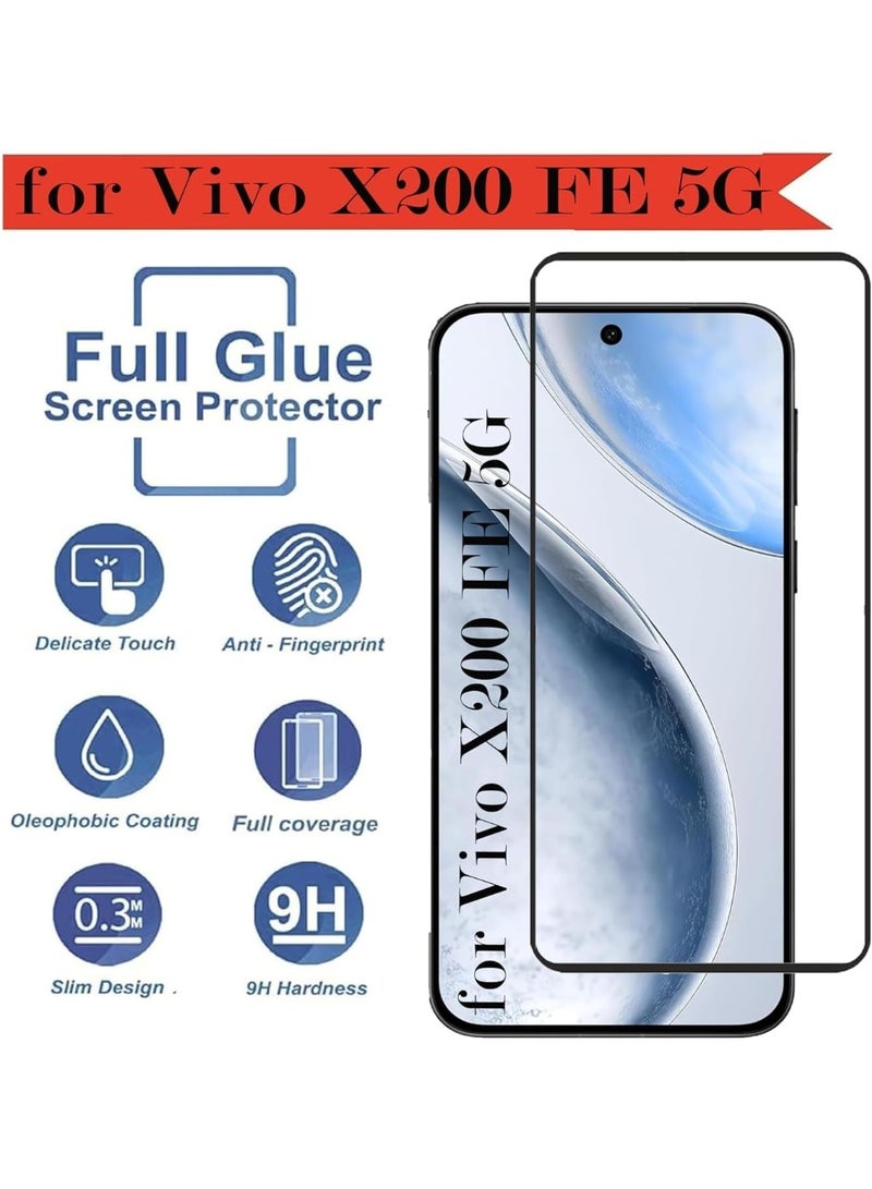 Muzz حماية شاشة Vivo X200 FE لاصقة كاملة خالية من الفقاعات مضادة للخدش، مضادة لبصمات الأصابع، صلابة 9H زجاج مقوى بحواف منحنية 3D لجهاز Vivo X200 FE زجاج أسود 5D - Image 3