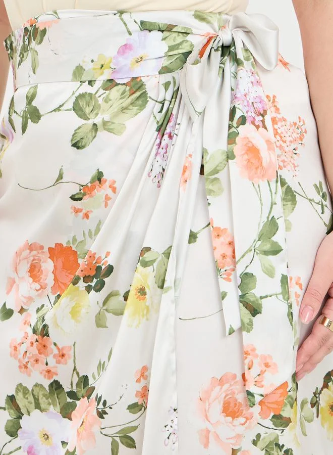 ستايلي Plus Floral Print Wrap Midi Skirt