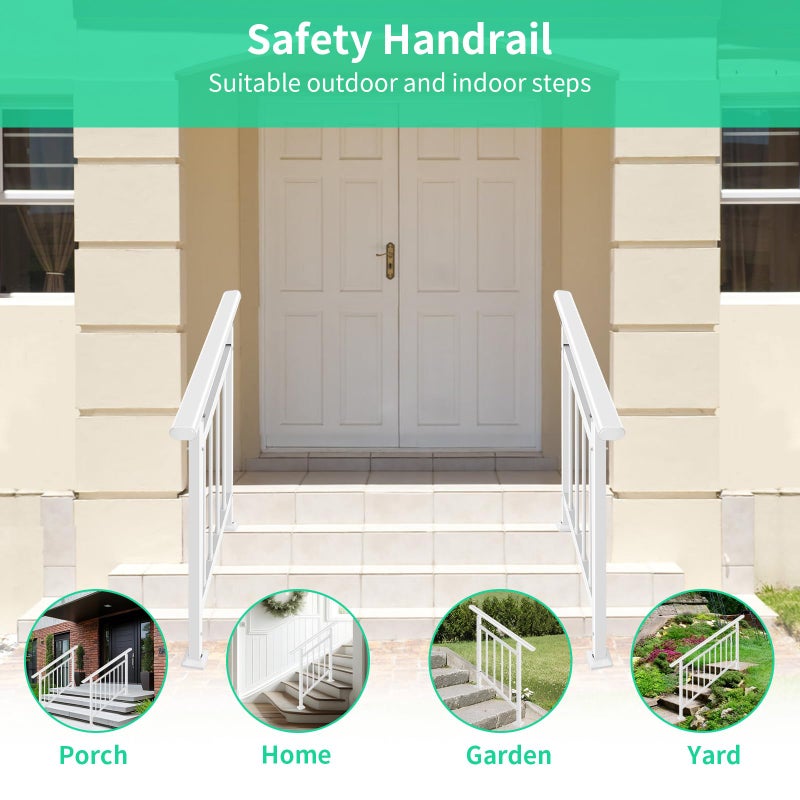 SunCrafts Adjustable Handrails for Outdoor Steps â€“ White Metal Stair Railing with Installation Kit, Outdoor Handrail Fits 1 to 4 Steps or Horizontal Use, Wrought Iron Hand Rails for Porch, Deck - Image 4