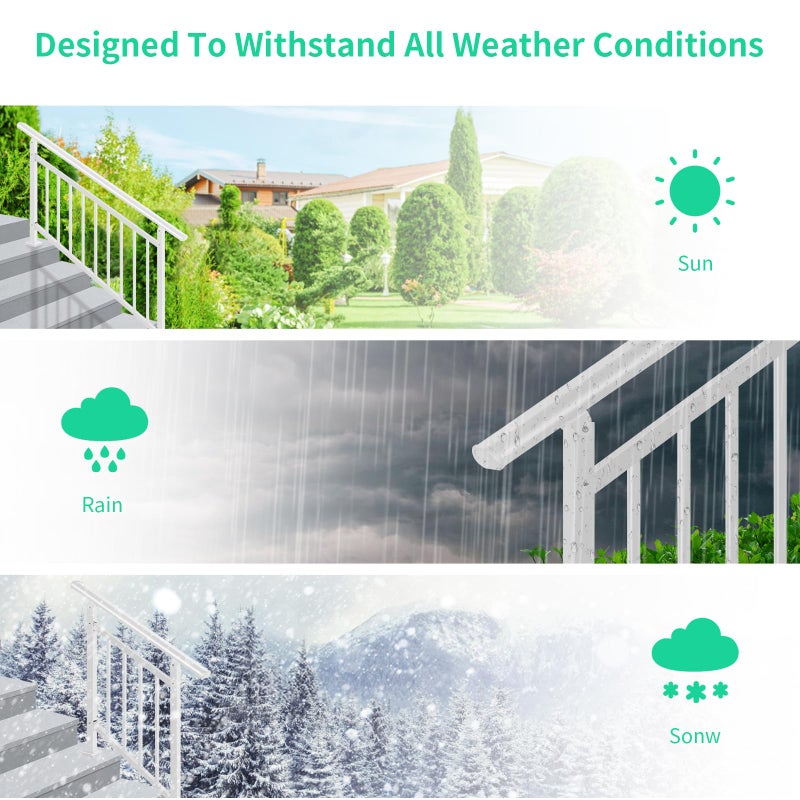 SunCrafts Adjustable Handrails for Outdoor Steps â€“ White Metal Stair Railing with Installation Kit, Outdoor Handrail Fits 1 to 4 Steps or Horizontal Use, Wrought Iron Hand Rails for Porch, Deck - Image 5
