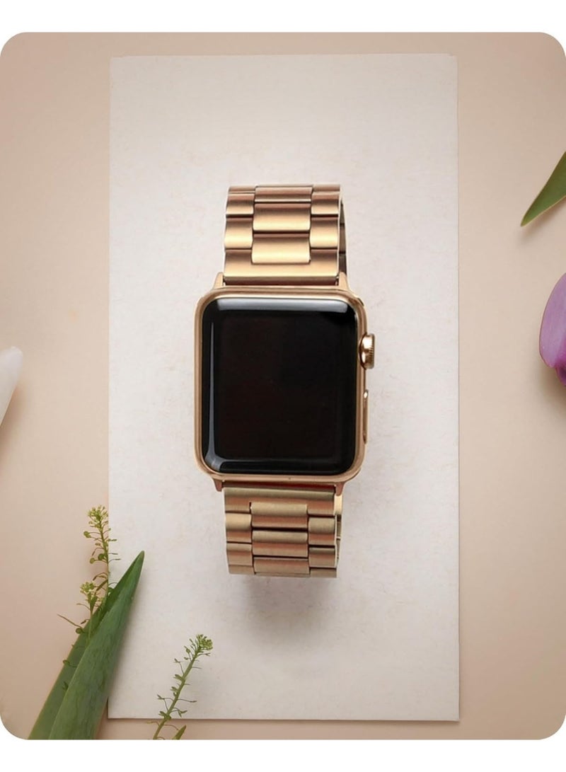 أشرطة متوافقة مع ساعة Apple Watch Strap 49 مم 45 مم 44 مم 42 مم حزام بديل معدني من الفولاذ المقاوم للصدأ عالي الجودة لساعة Apple Watch Ultra Series 8 7 (45 مم) SE Series 6 5 4 (44 مم) 3 2 1 (42 مم) ذهبي وردي - Image 2