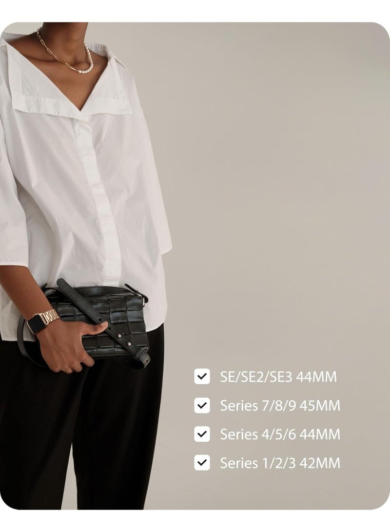 أشرطة متوافقة مع ساعة Apple Watch Strap 49 مم 45 مم 44 مم 42 مم حزام بديل معدني من الفولاذ المقاوم للصدأ عالي الجودة لساعة Apple Watch Ultra Series 8 7 (45 مم) SE Series 6 5 4 (44 مم) 3 2 1 (42 مم) ذهبي وردي - Image 3