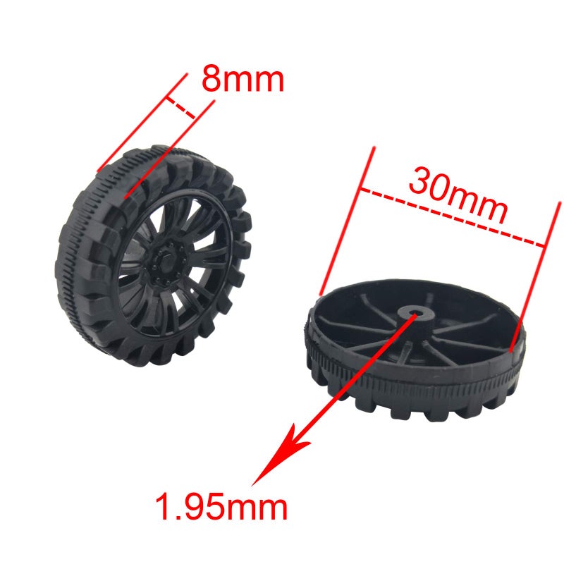 EUDAX 30mmx8mm Plastic Roll 2mm Dia Shaft Toys Wheel and 2mmx100mm STEM Shaft Round Rod Axles for DIY Toy RC Car Truck Boat Helicopter Model Part (Black, 100pcs) - Image 2