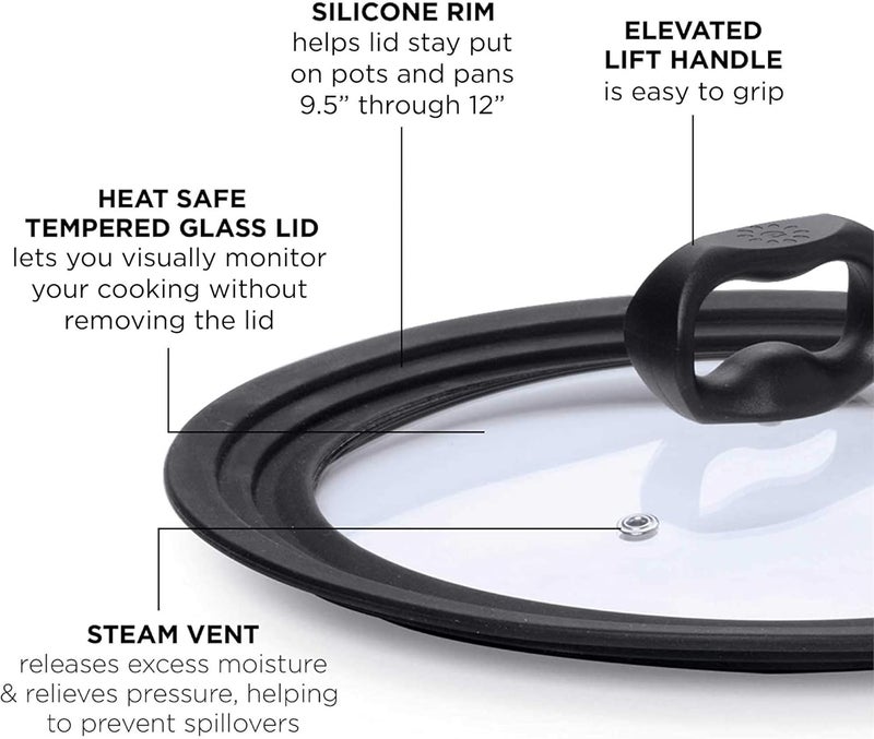 Ecolution Universal Lid for Pots and Pans, Fits 9.5-Inch to 12-Inch Cookware, Tempered Glass Replacement Lid with Heat Resistant Silicone Edge, Dishwasher Safe, Made without BPA, Large, Black - Image 2