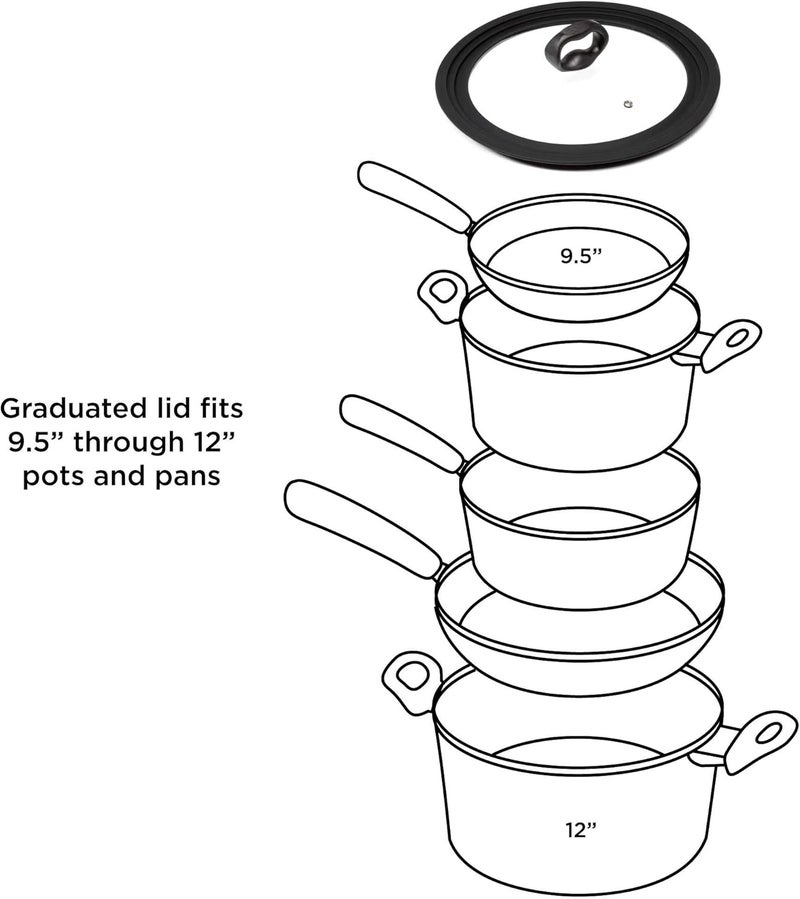 Ecolution Universal Lid for Pots and Pans, Fits 9.5-Inch to 12-Inch Cookware, Tempered Glass Replacement Lid with Heat Resistant Silicone Edge, Dishwasher Safe, Made without BPA, Large, Black - Image 3