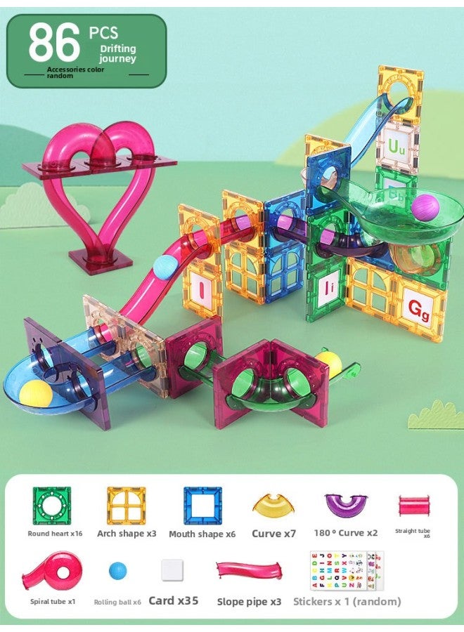 Color Window Track Magnetic Film Set Rolling Ball Slide Building Blocks Diy Assembled Intelligence Development Children's Educational Toys-Color:86-piece Set [storage Box] 1.62kg  - Image 1