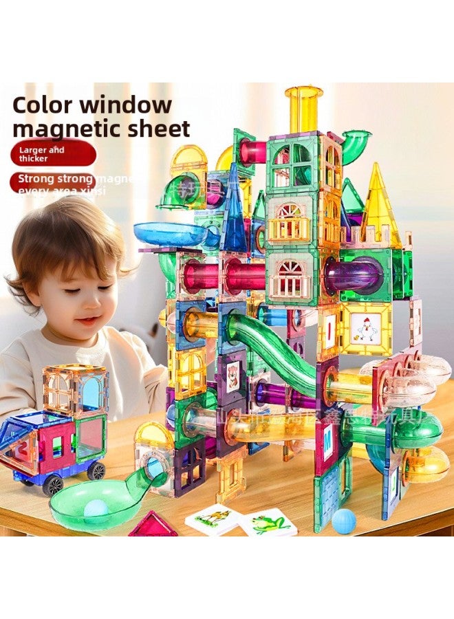Color Window Track Magnetic Film Set Rolling Ball Slide Building Blocks Diy Assembled Intelligence Development Children's Educational Toys-Color:86-piece Set [storage Box] 1.62kg  - Image 2