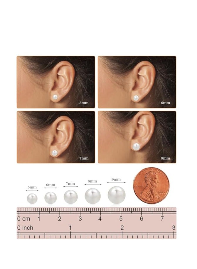 Hain 9MM Freshwater Pearl Stud Earrings for Women, Hypoallergenic 18K Gold Vermeil Earrings Studs with Genuine Round White Pearls - Image 3