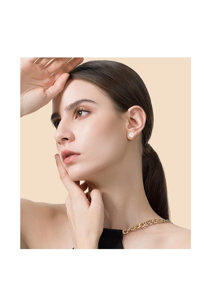 Hain 9MM Freshwater Pearl Stud Earrings for Women, Hypoallergenic 18K Gold Vermeil Earrings Studs with Genuine Round White Pearls - Image 2